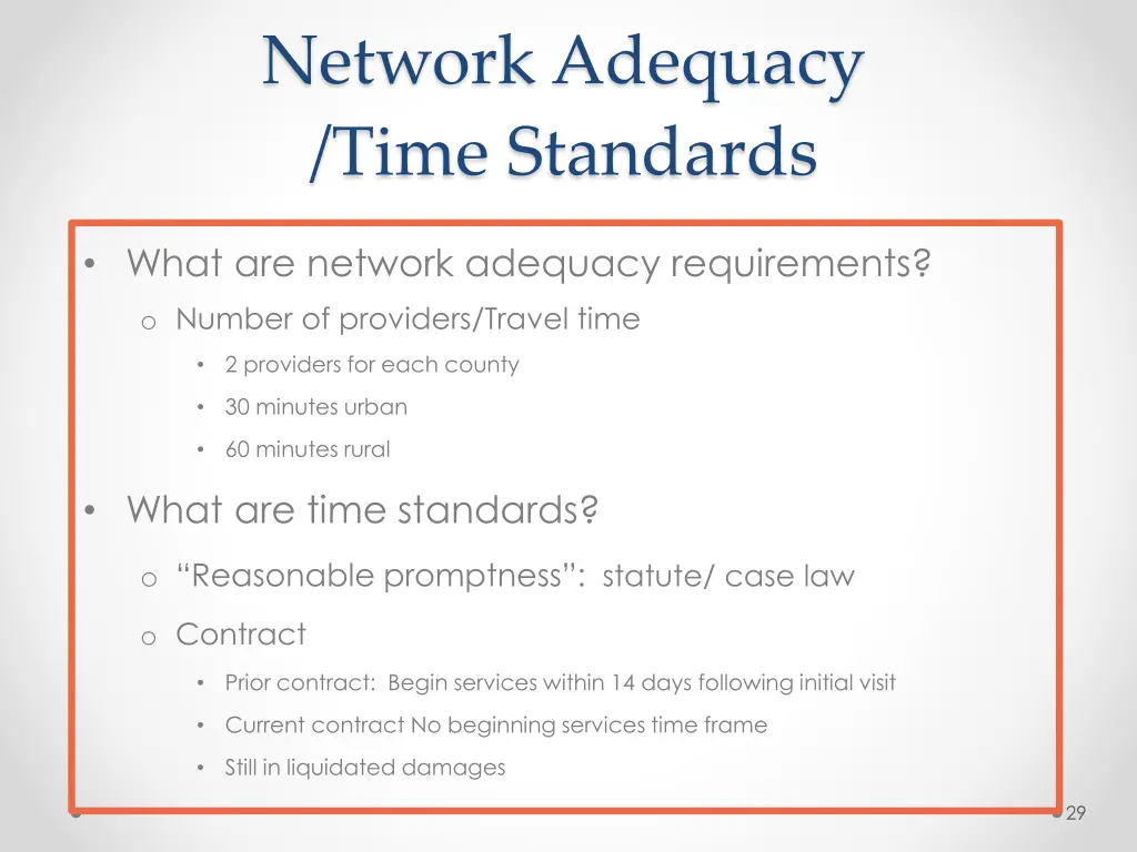network adequacy time standards