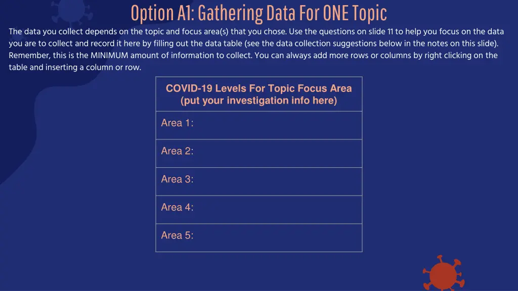 option a1 gathering data for one topic the data