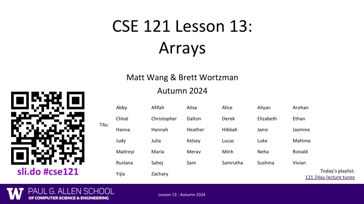 cse 121 lesson 13 arrays