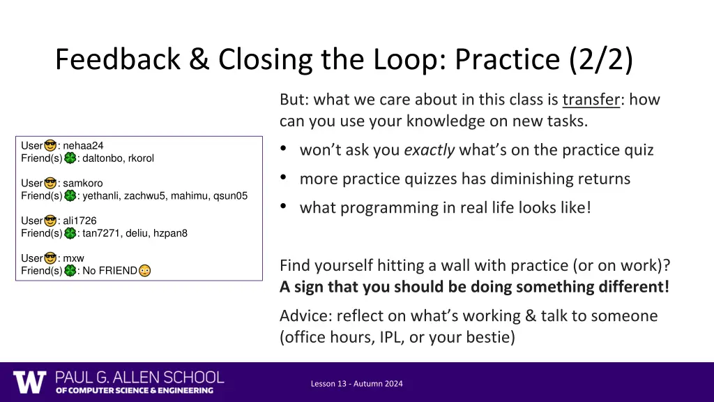 feedback closing the loop practice 2 2