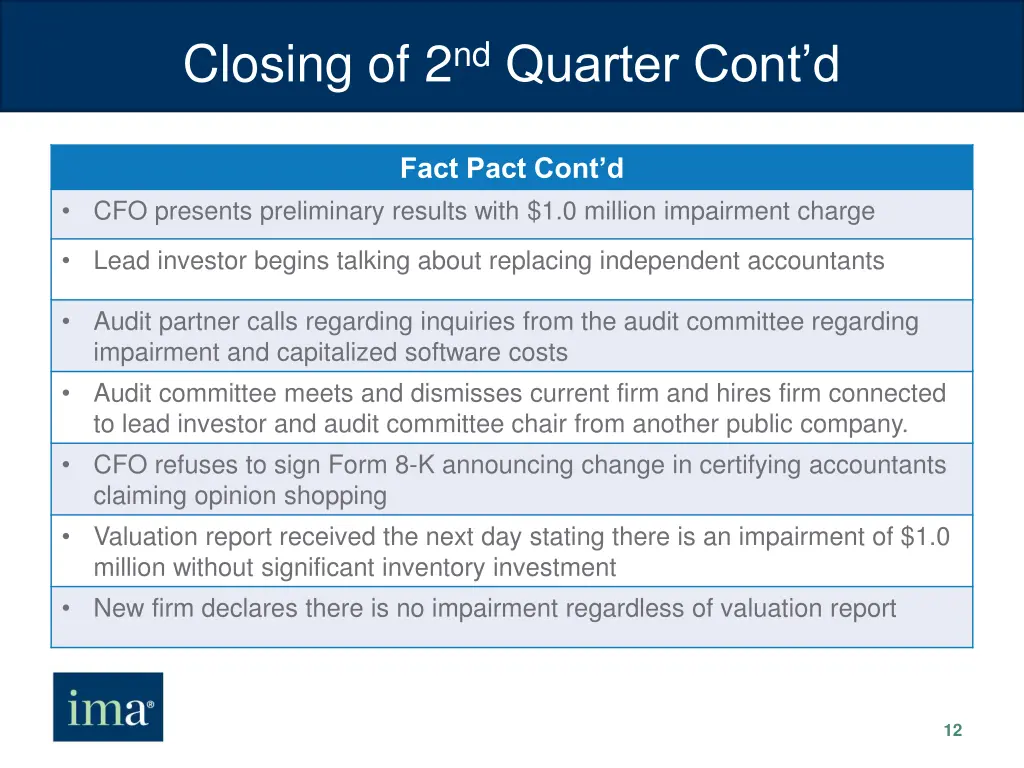 closing of 2 nd quarter cont d