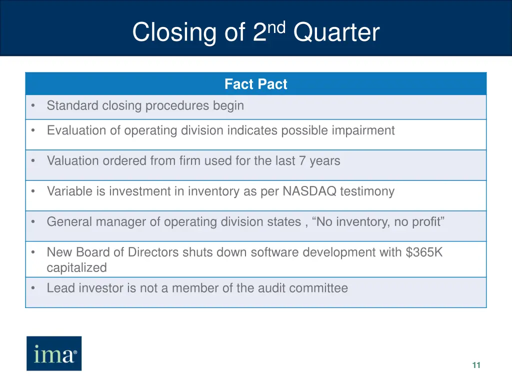 closing of 2 nd quarter
