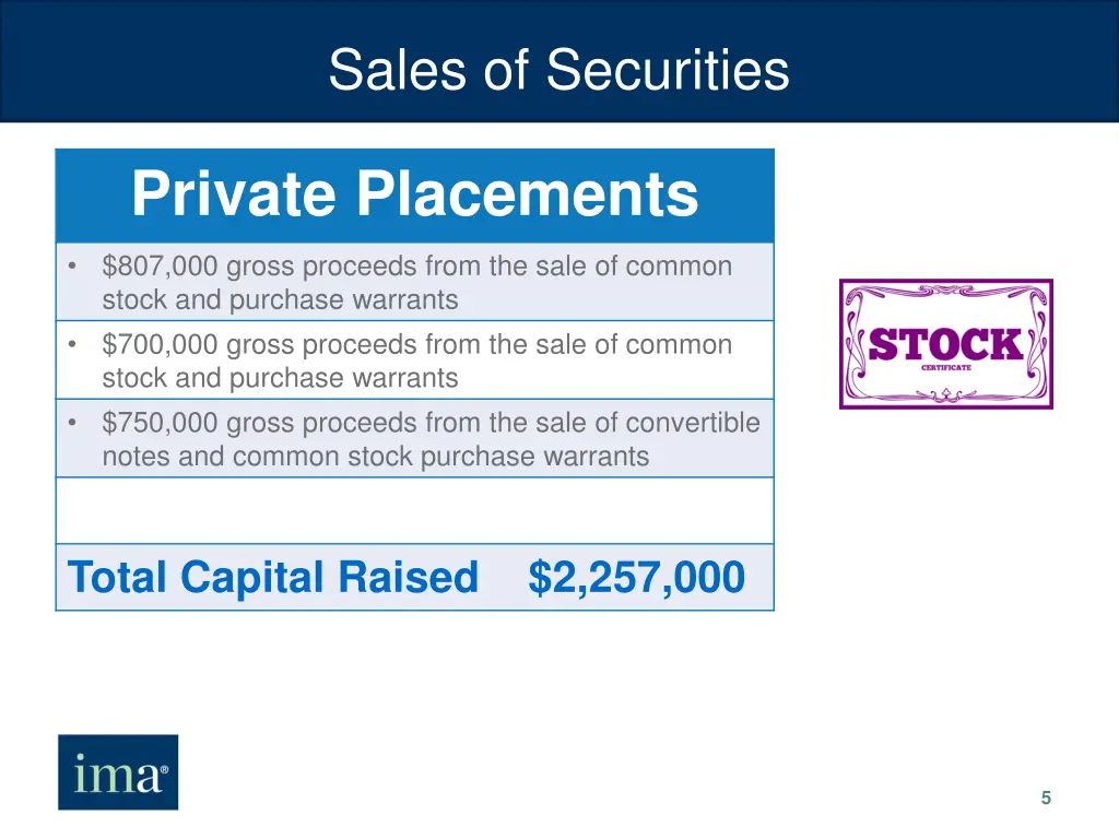sales of securities