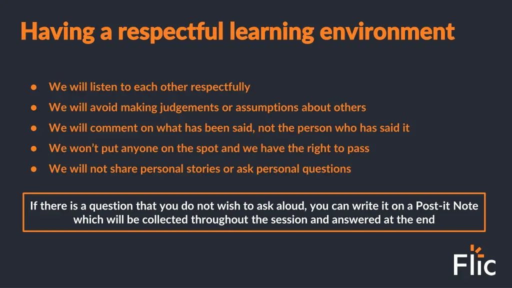 having a respectful learning environment having
