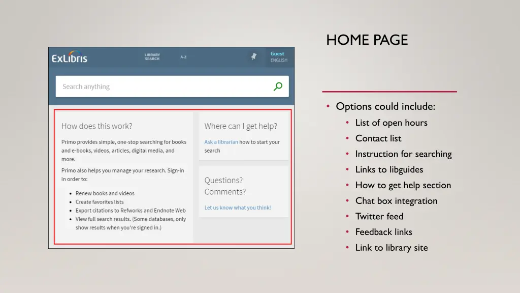 home page