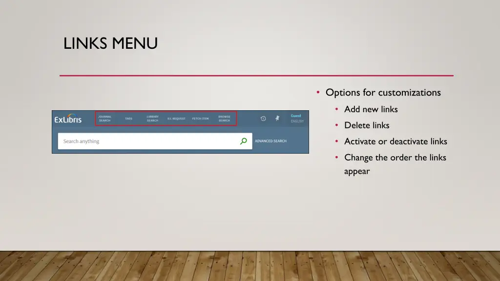 links menu