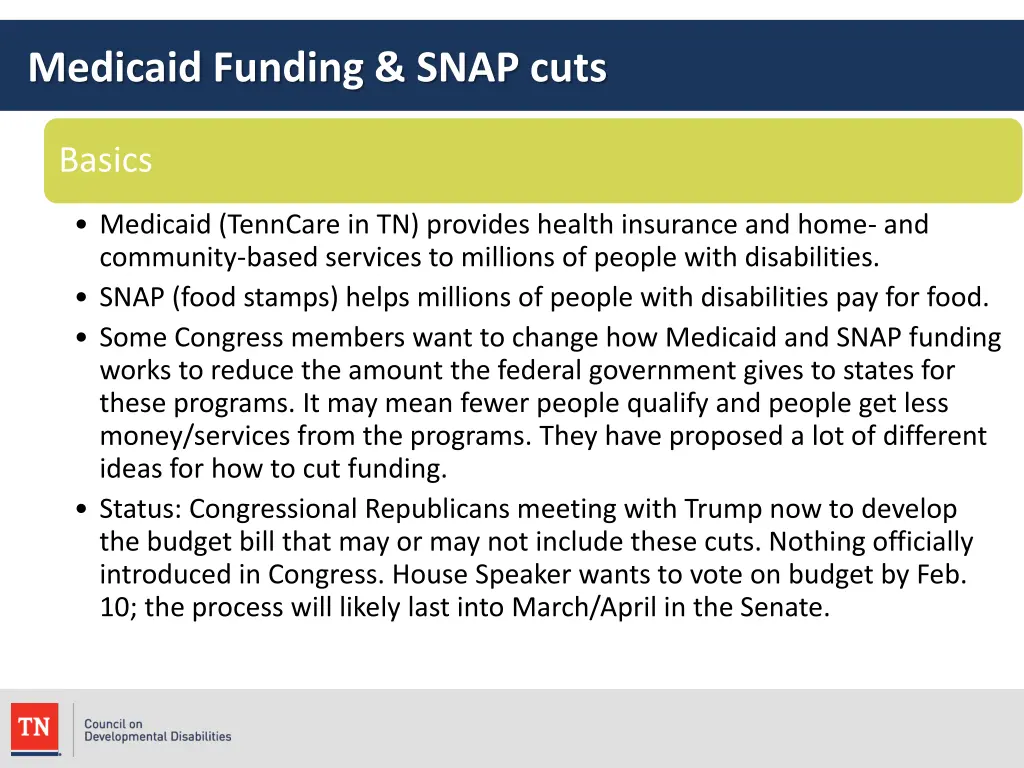 medicaid funding snap cuts