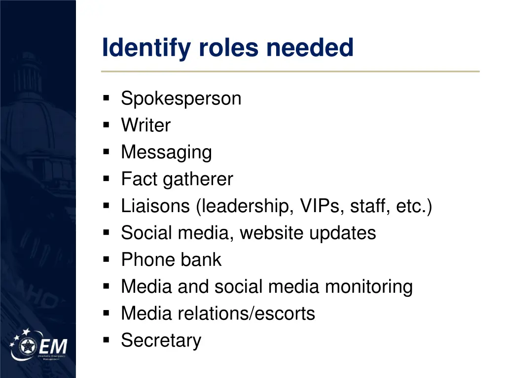 identify roles needed