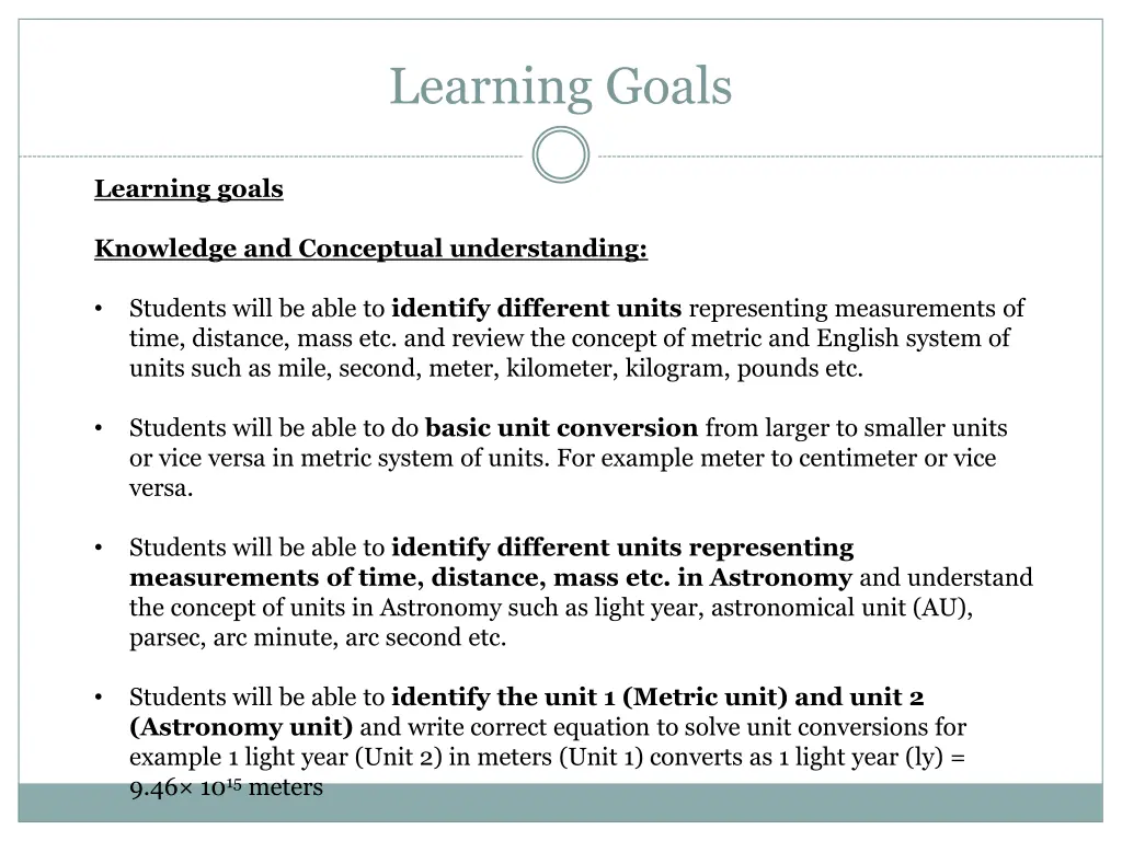 learning goals