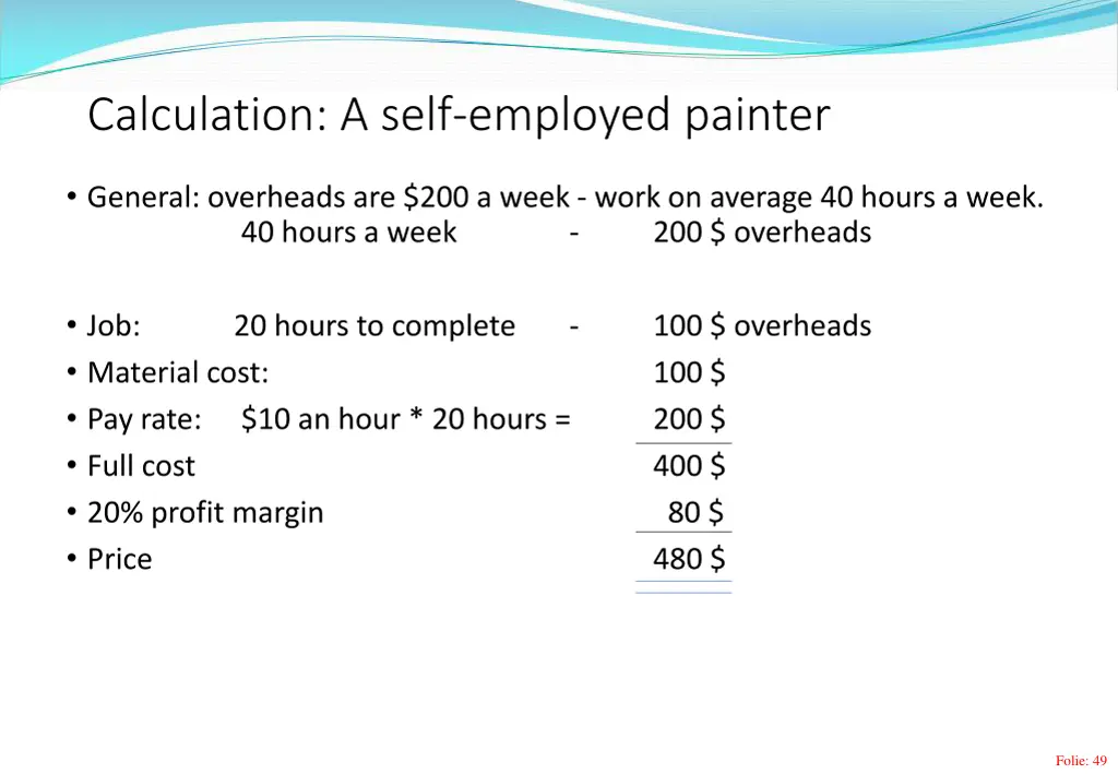 calculation a self employed painter