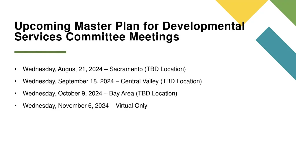 upcoming master plan for developmental services