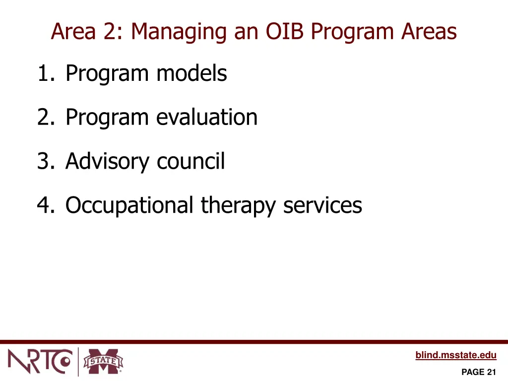 area 2 managing an oib program areas