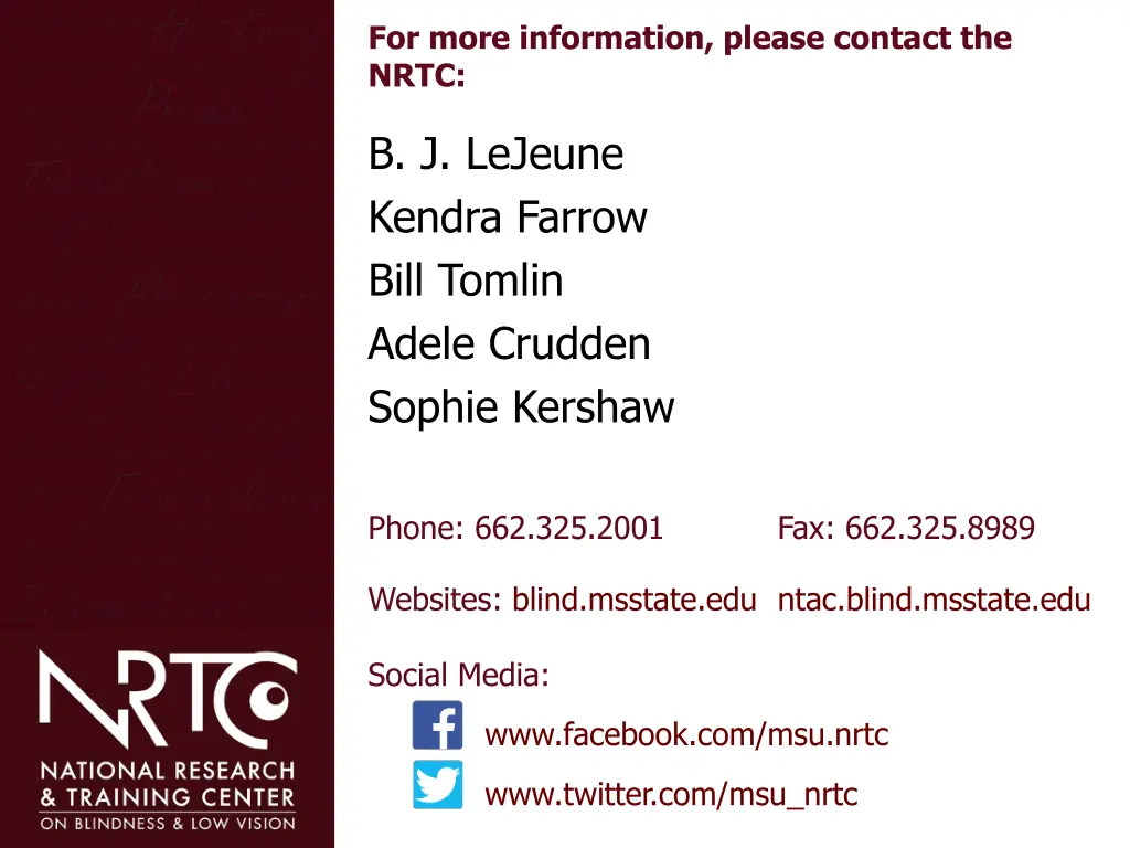 for more information please contact the nrtc