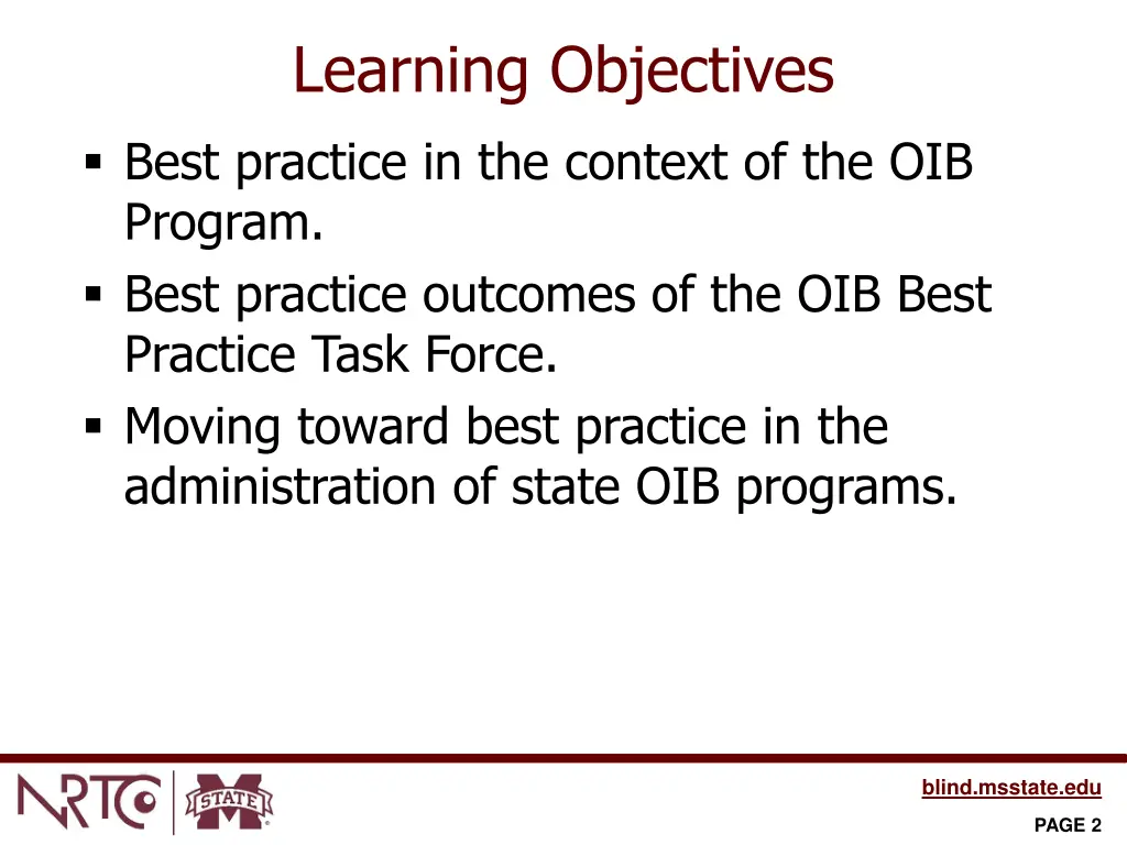 learning objectives best practice in the context