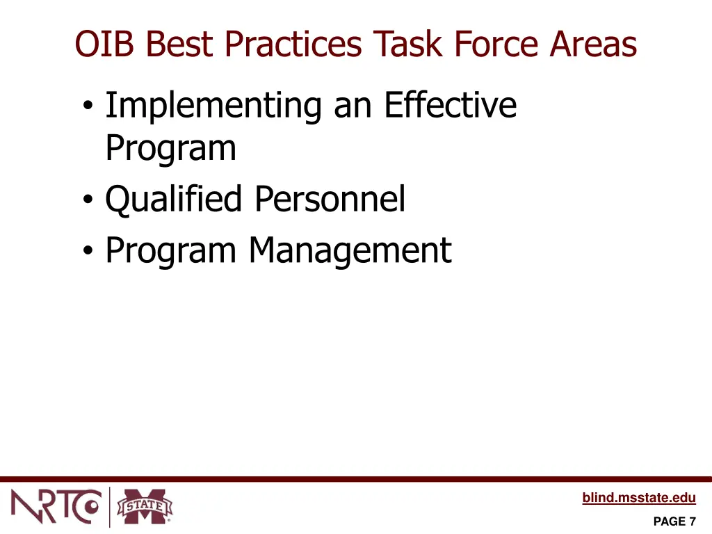 oib best practices task force areas