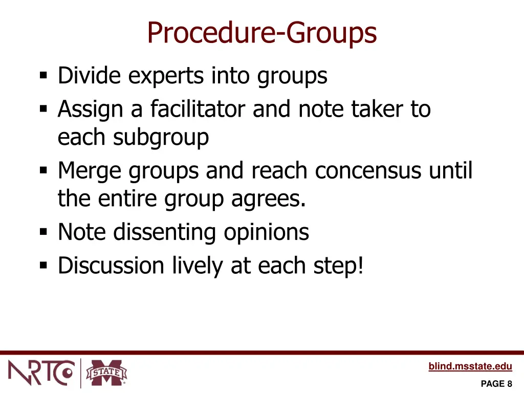 procedure groups divide experts into groups