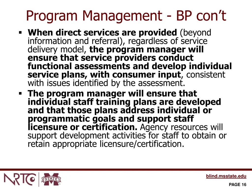 program management bp con t when direct services