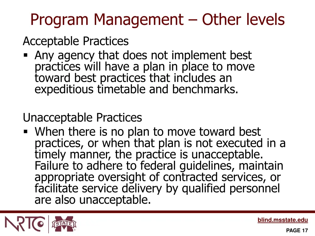 program management other levels acceptable
