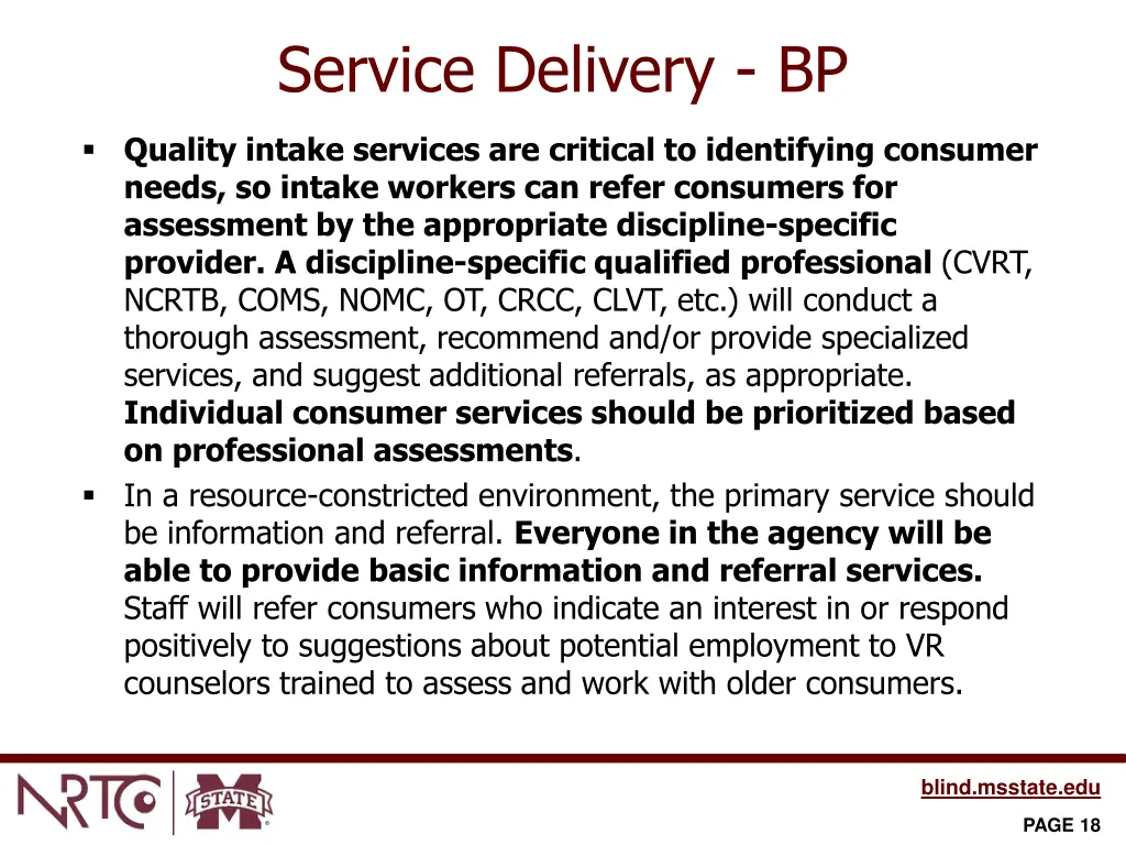 service delivery bp