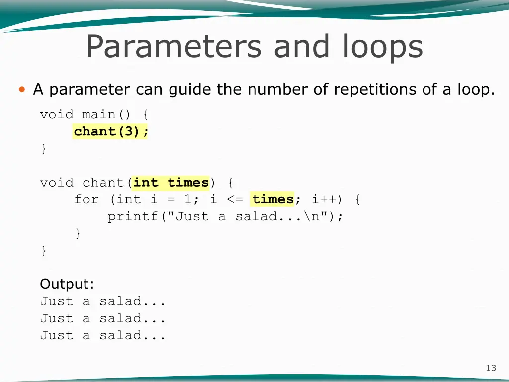 parameters and loops