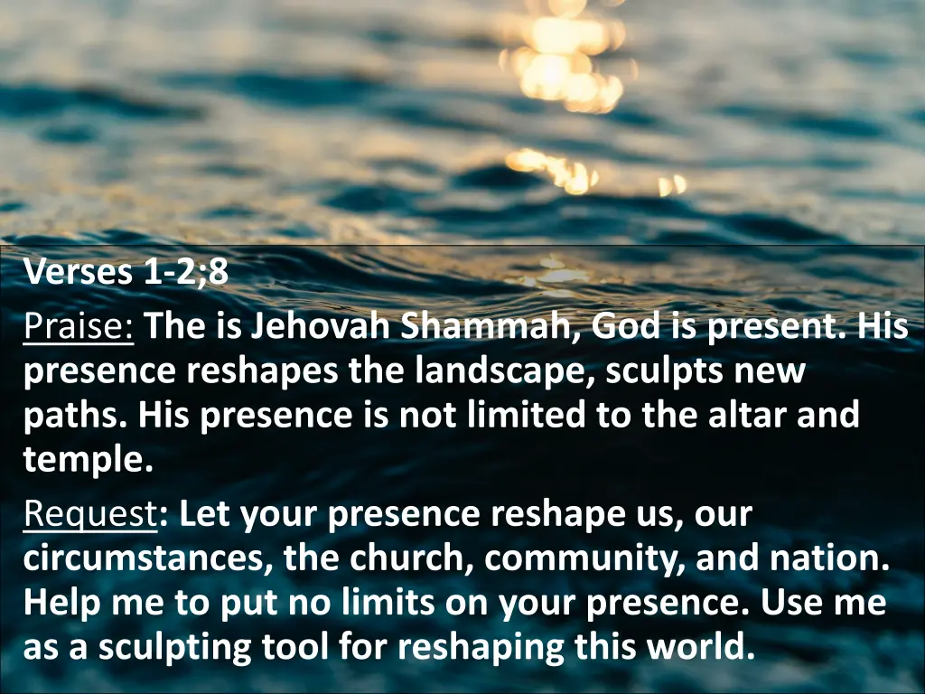 verses 1 2 8 praise the is jehovah shammah