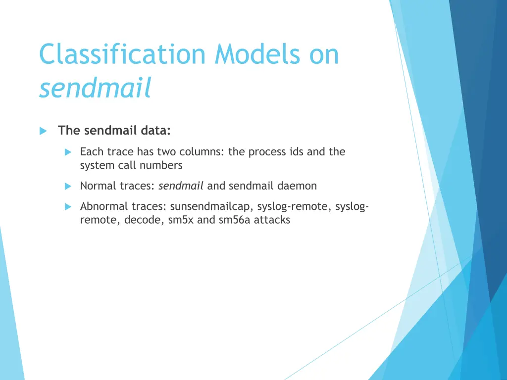 classification models on sendmail 1