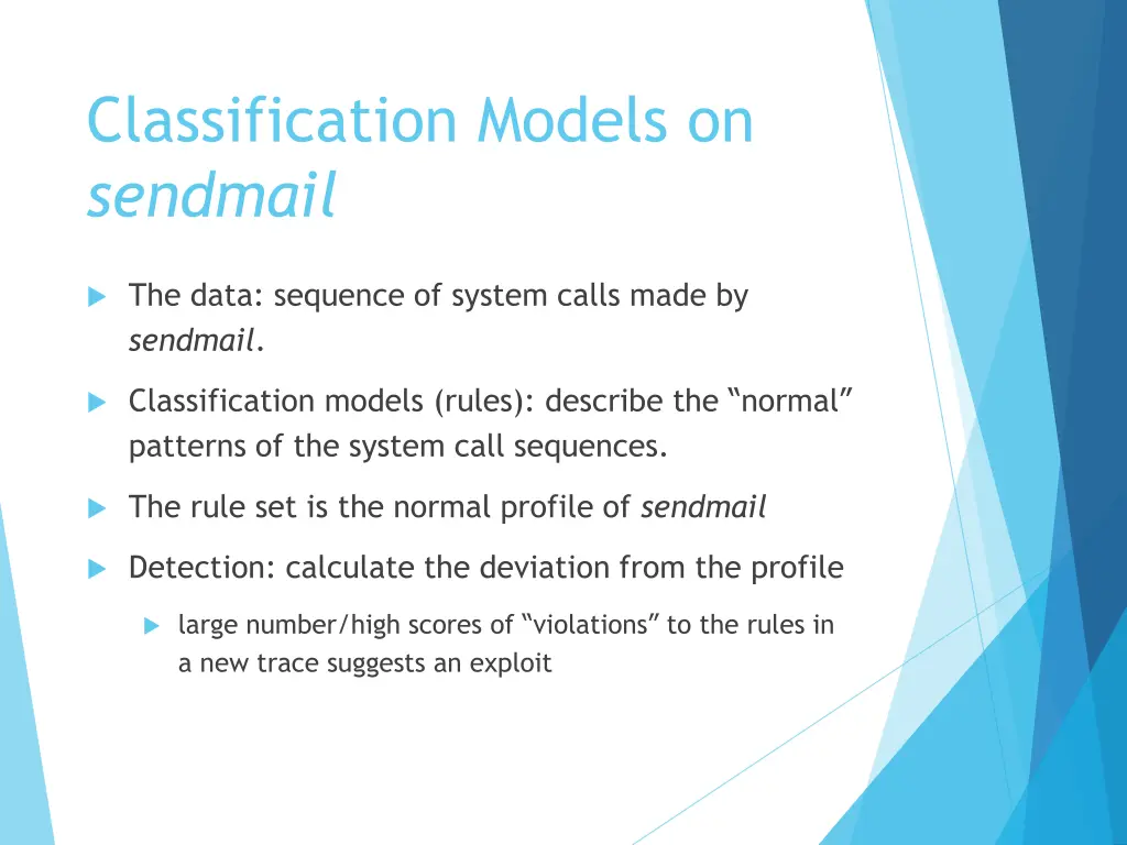 classification models on sendmail