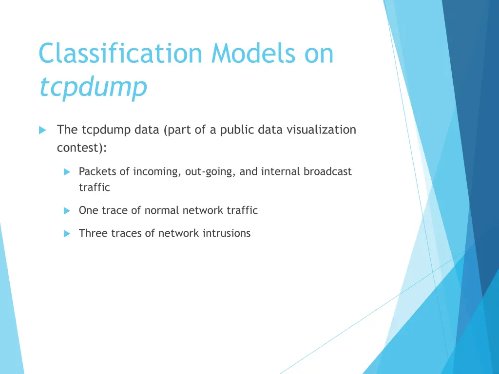 classification models on tcpdump