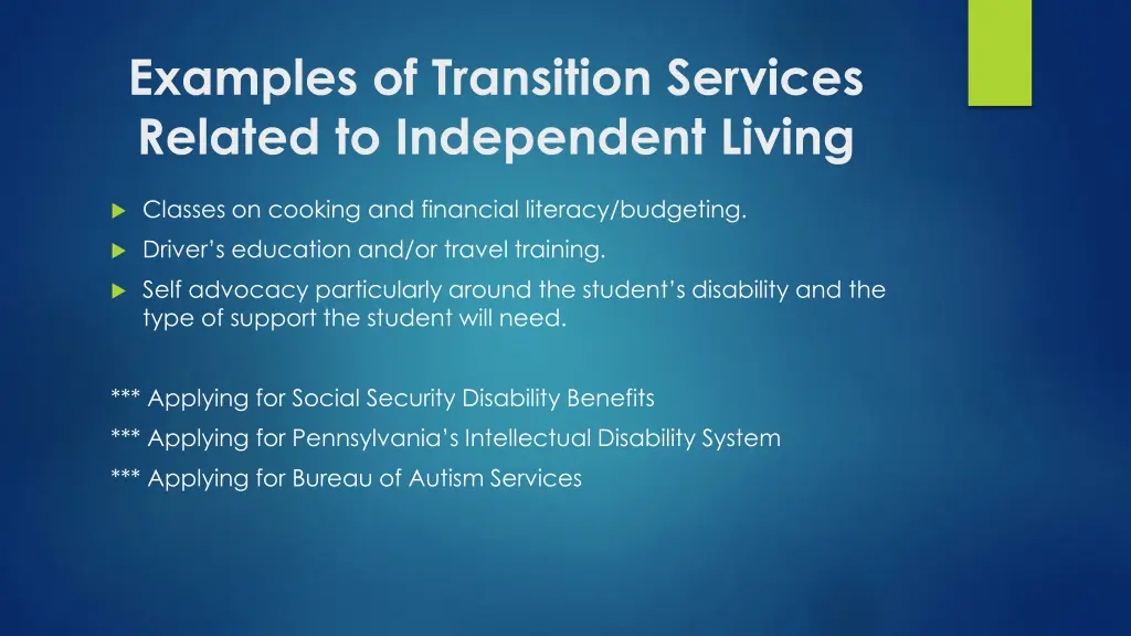 examples of transition services related