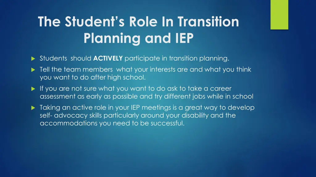 the student s role in transition planning and iep
