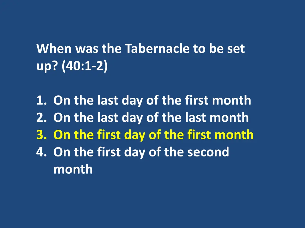 when was the tabernacle to be set up 40 1 2 1