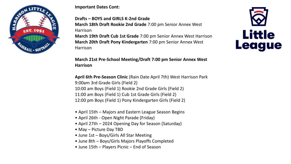 important dates cont