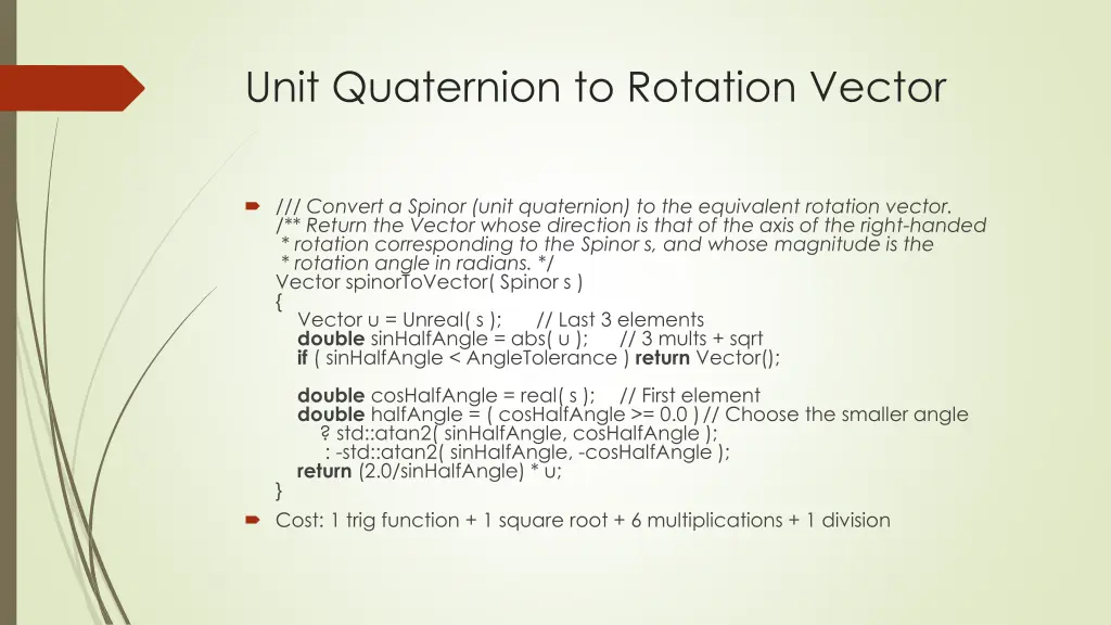 unit quaternion to rotation vector