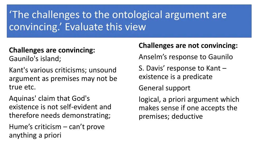 the challenges to the ontological argument 1