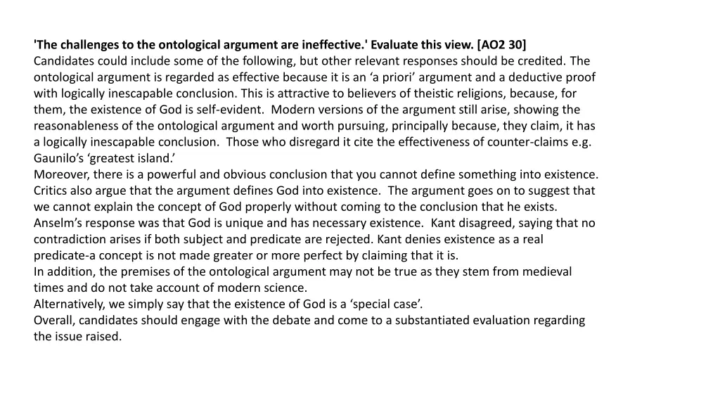 the challenges to the ontological argument