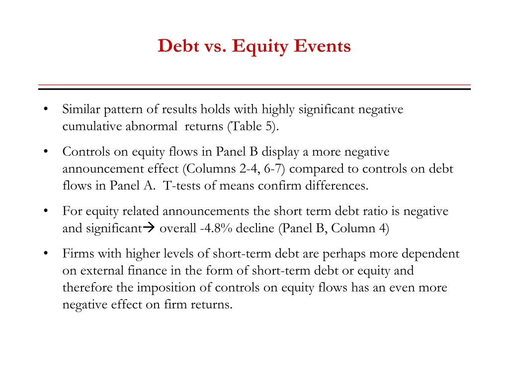 debt vs equity events