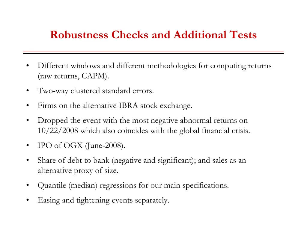 robustness checks and additional tests
