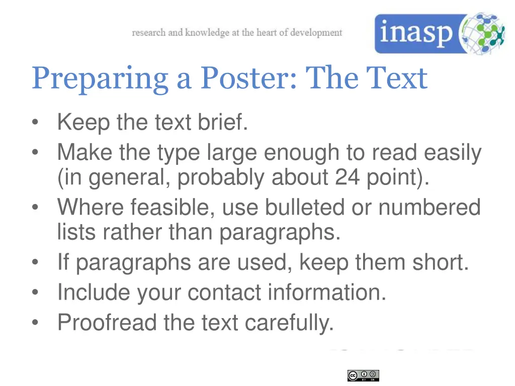 preparing a poster the text