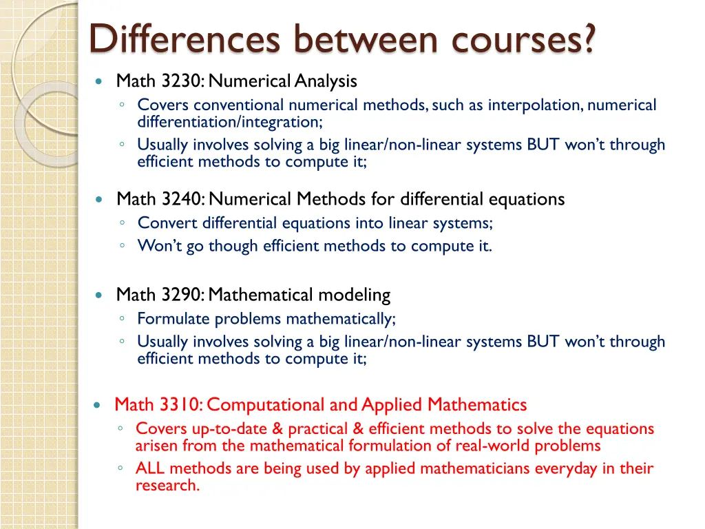 differences between courses math 3230 numerical