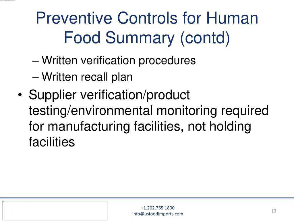 preventive controls for human food summary contd 1