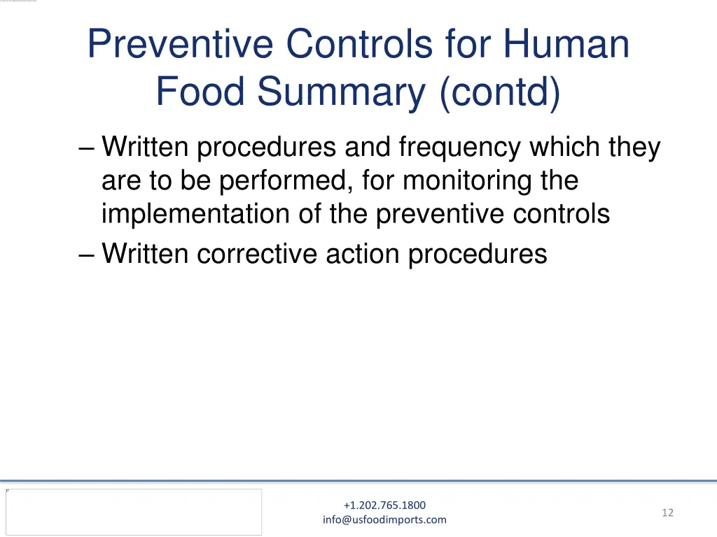 preventive controls for human food summary contd
