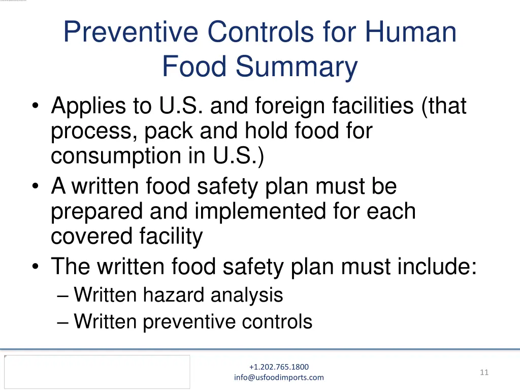 preventive controls for human food summary