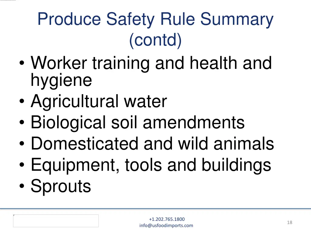 produce safety rule summary contd worker training