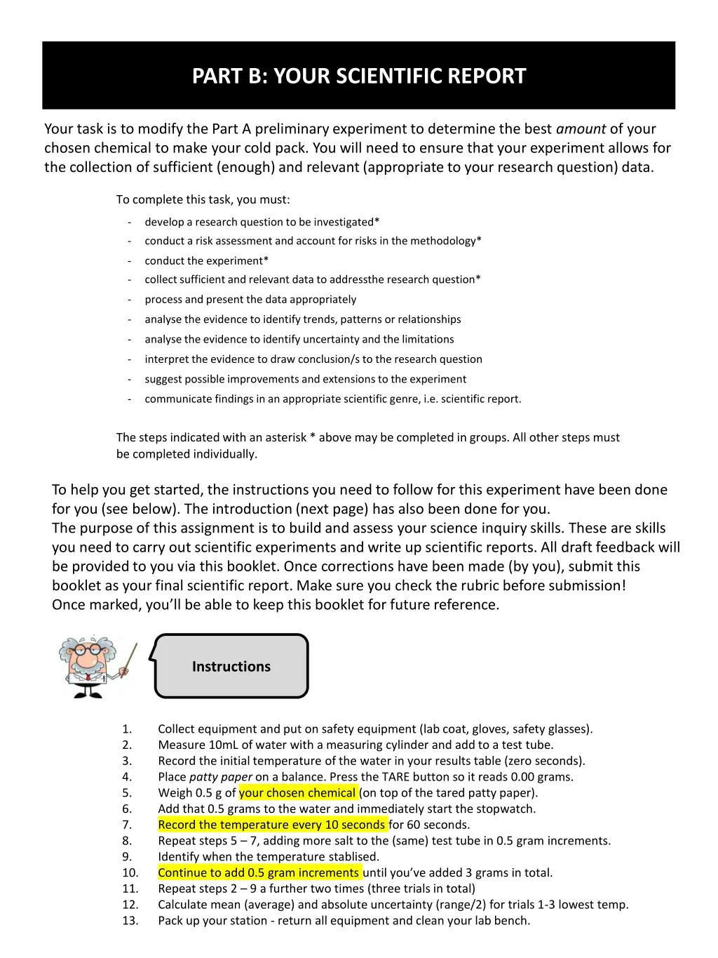 part b your scientific report