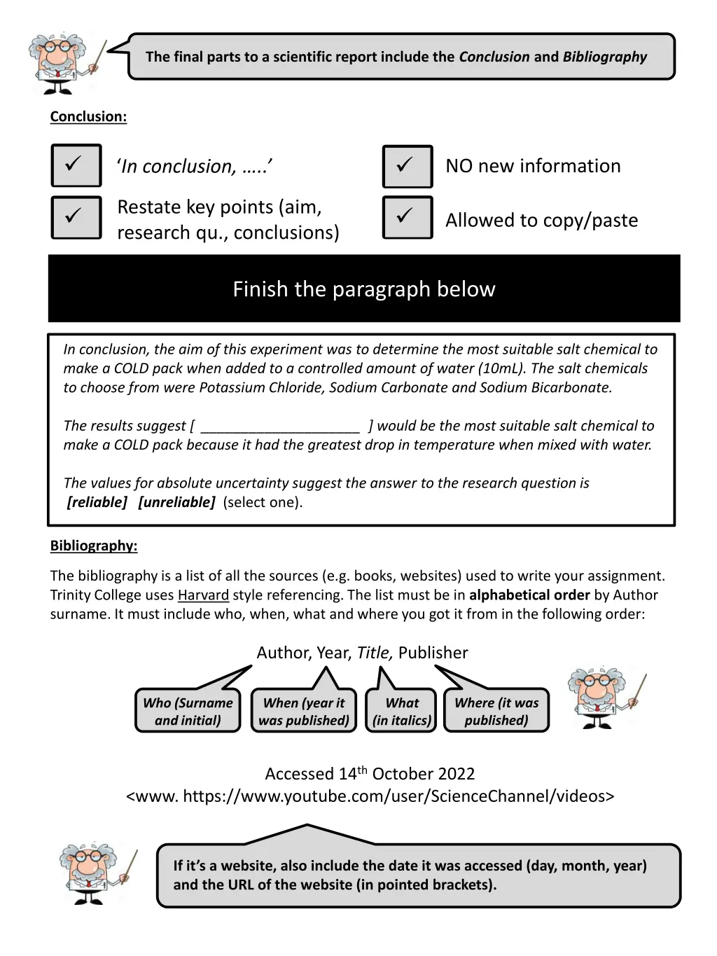 the final parts to a scientific report include