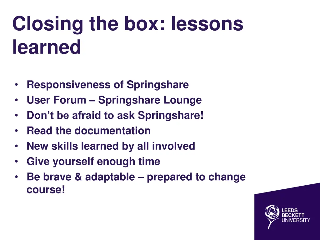 closing the box lessons learned
