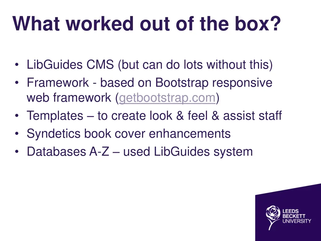 what worked out of the box