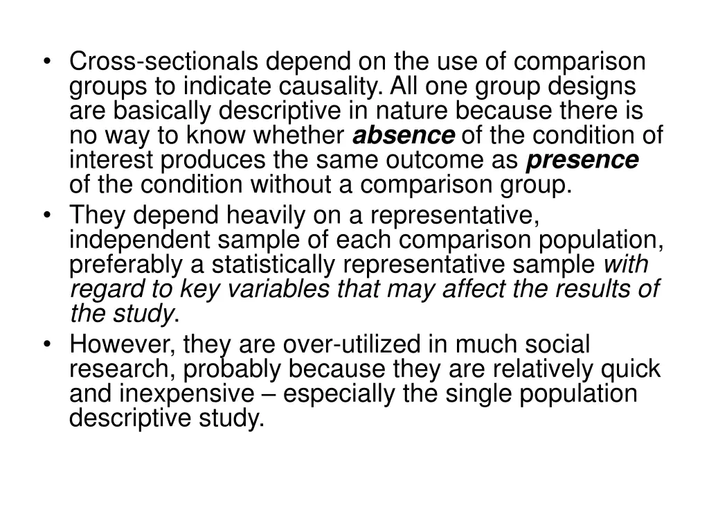 cross sectionals depend on the use of comparison