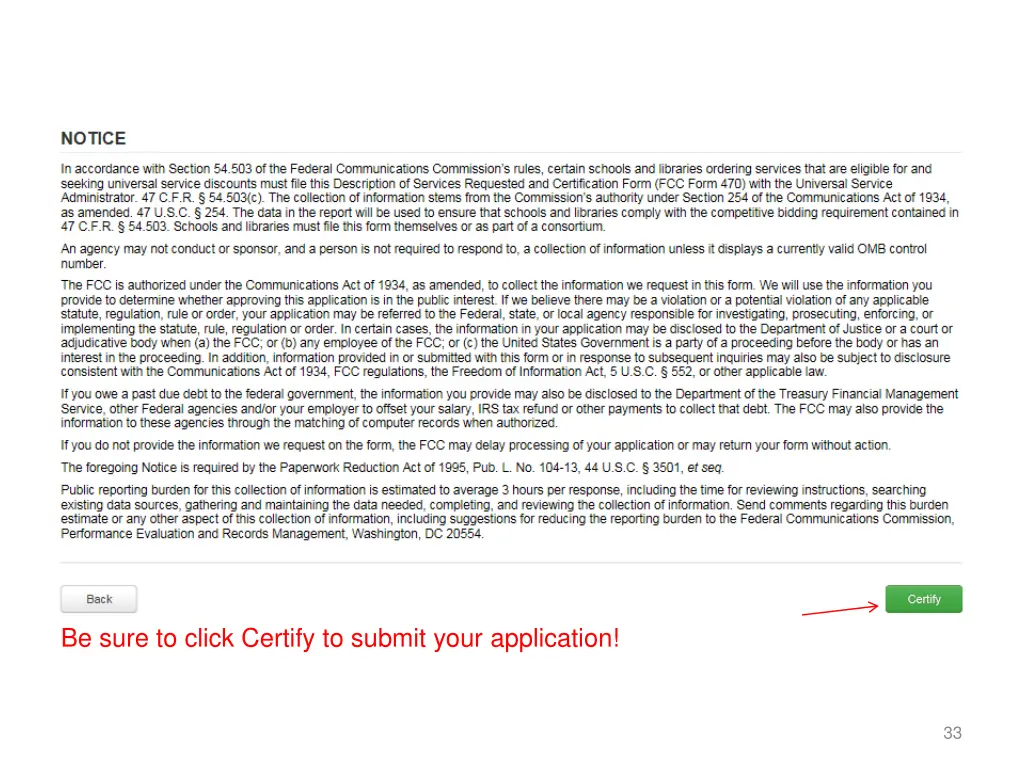 be sure to click certify to submit your