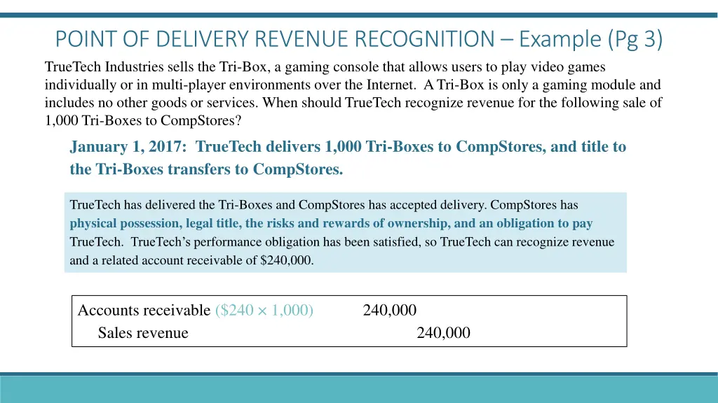 point of delivery revenue recognition example 2